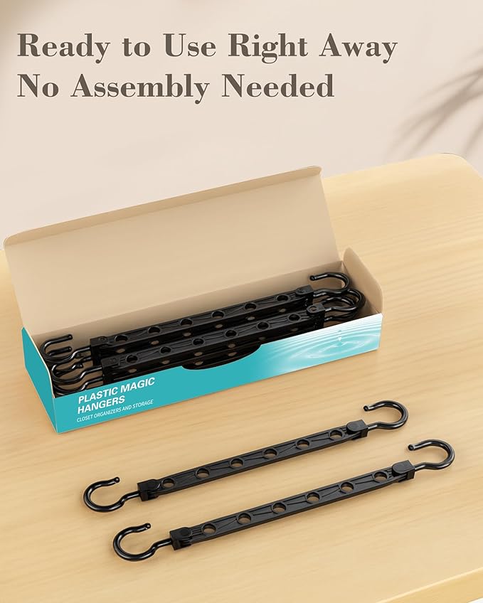 Space Saving Hangers for 144 Clothes, Reinforced Collapsible Hangers with 360° Swivel Hook, Hanger Hooks Space Saver for Closet Organizers and Storage, Dorm Room Essentials, Fully Assembled, Black