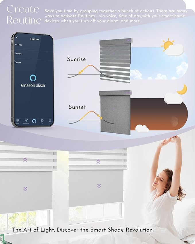 Graywind Smart Dual Shades Compatible with Alexa Google Homepod Motorized Double Zebra Blinds Matter Solar Powered, Custom Size (White)