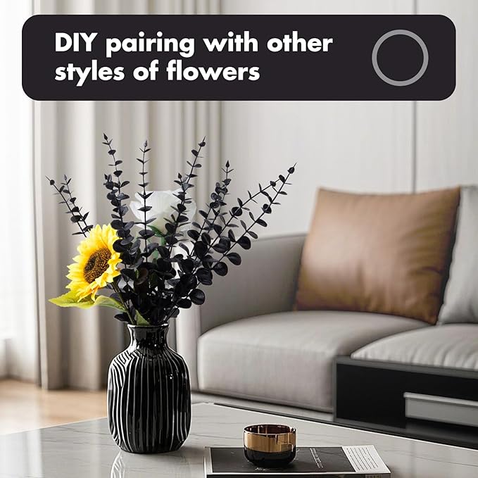 18pcs Black Eucalyptus Stems Greenery Stems Fake Leaves Artificial Flowers Bouquet Faux Branches Centerpiece Flores Plants for Home Party Decor Wedding Decoration