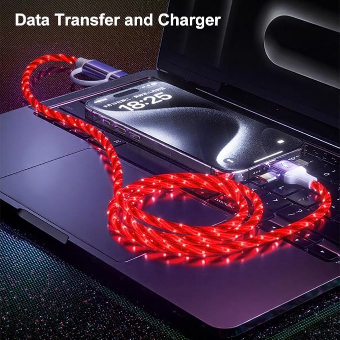 IHAO Multi Ports Charger Cable 3 Combinations in One Cable USB A to USB C/Micro USB PD Fast Charging Cord Lighted Up LED Flowing Compatible with Almost All Kinds of Electric Device-39Inches Blue