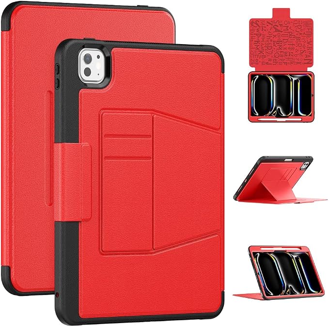 for iPad Pro 11 inch Protective Case M5 2025/M4 2024: Heavy Duty Shockproof Case with Pencil Holder - 360°Rotating Handle/Stand - Screen Protector - Shoulder Strap Black/Sky Blue