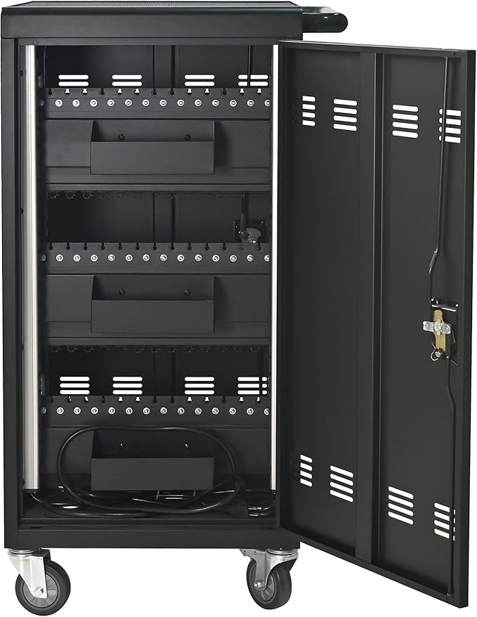 45-Bay Mobile Charging Cart with Keyed Lock, Steel Laptop & Tablet Charging Cabinet with Cable Management, Rolling Power Station for Classroom, Office, School, Library