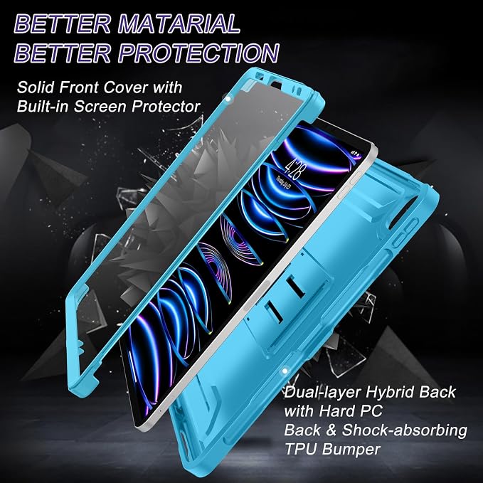 Soke Case for iPad Pro 11 Inch 2022/2021/2020/2018/iPad Air 5th/4th GenerationBuilt-in Screen Protector - Support 2nd Apple Pencil Charging - Heavy Duty Rugged Protective Kickstand Case - Black