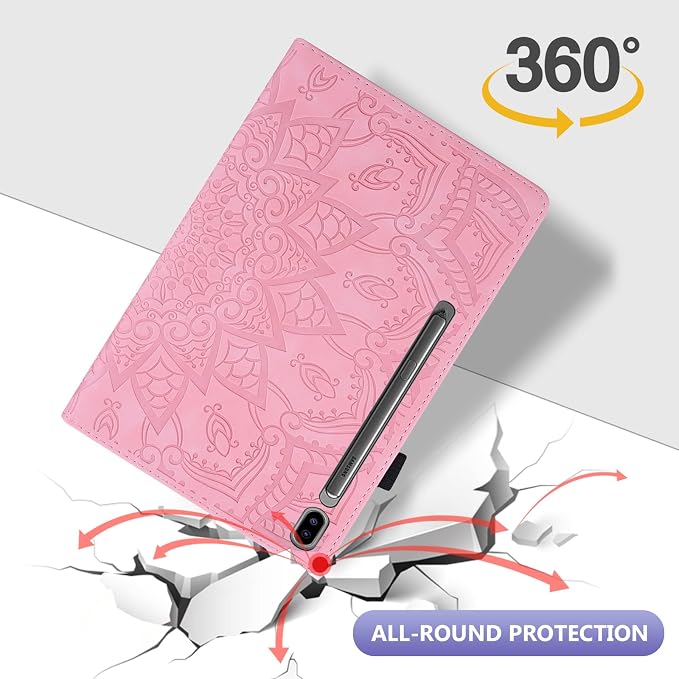 Dteck Case for Samsung Galaxy Tab S9 FE+ Plus 5G Tablet Case 12.4 2023 with Pencil HolderPU Leather Embossed Flower Cat Folio Multi-Angle Viewing Stand Shockproof Protective Tablet 12.4 CoverBlue