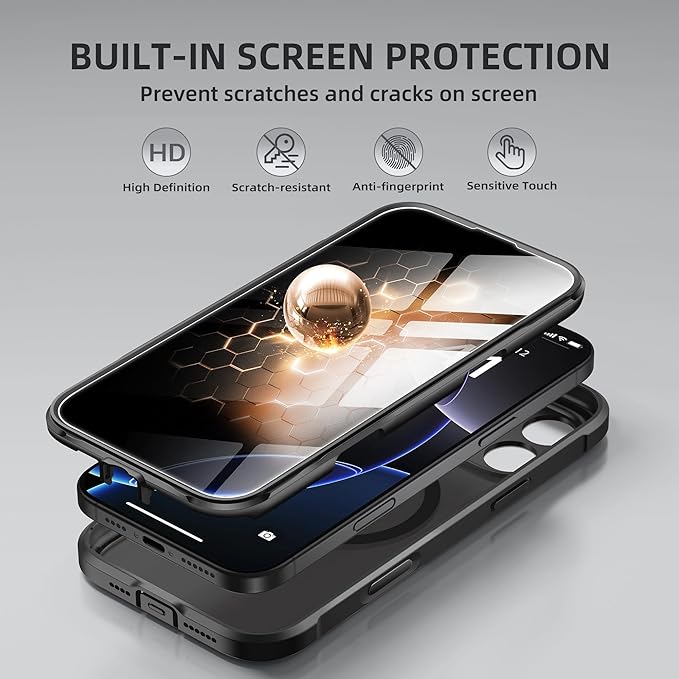 BERFY Magnetic for iPhone 16 Pro Case, Compatible with MagSafe, Built-in Privacy Screen Protector and Upgraded Camera Protection, Anti-Spy Full Body Shockproof Phone Case for 16 Pro 6.3", Matte Black