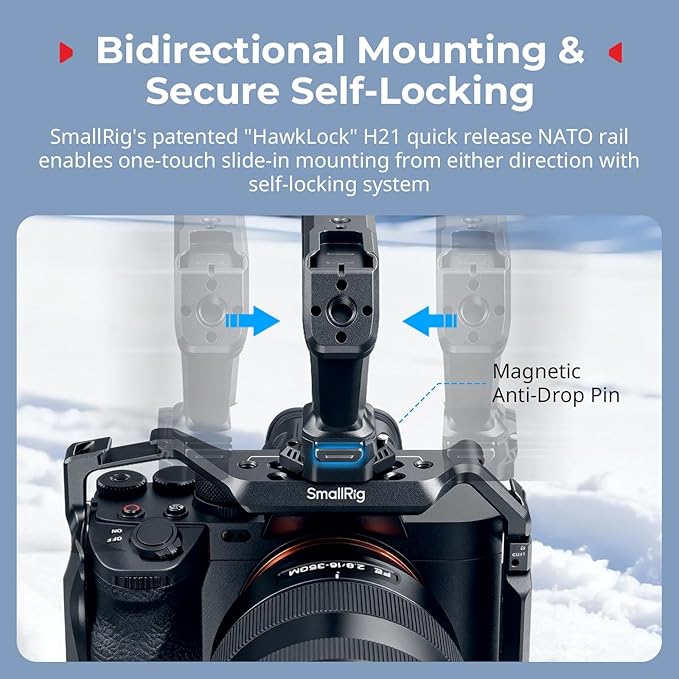 SMALLRIG Quick Release Top Handle, Dual-Direction & Compatible QR-Slide NATO Rail for ARRI with 1/4"-20 Screw, Ergonomic Design,15kg Max. Load,Built-in Multiple Mounting Points,HawkLock H21-5632