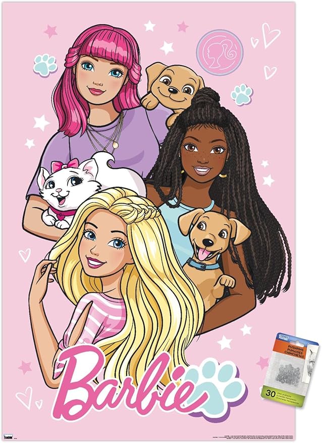 Trends International Mattel Barbie - Cute Wall Poster, 22.37" x 34.00", Premium Poster & Push Pin Bundle
