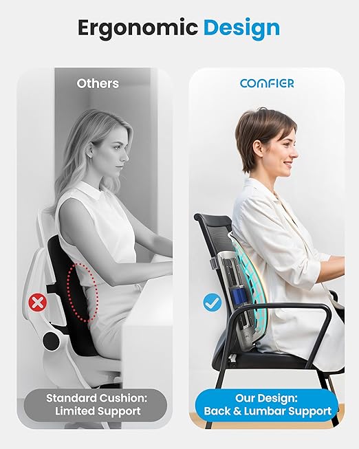 COMFIER Heated Lumbar Support Pillow with Vibration Massage, Back Support Cushion for Office Chair, Graphene Heating Chair Back Massager for Car Gaming Chair, Adjustable Height Up to 18.1 Inches