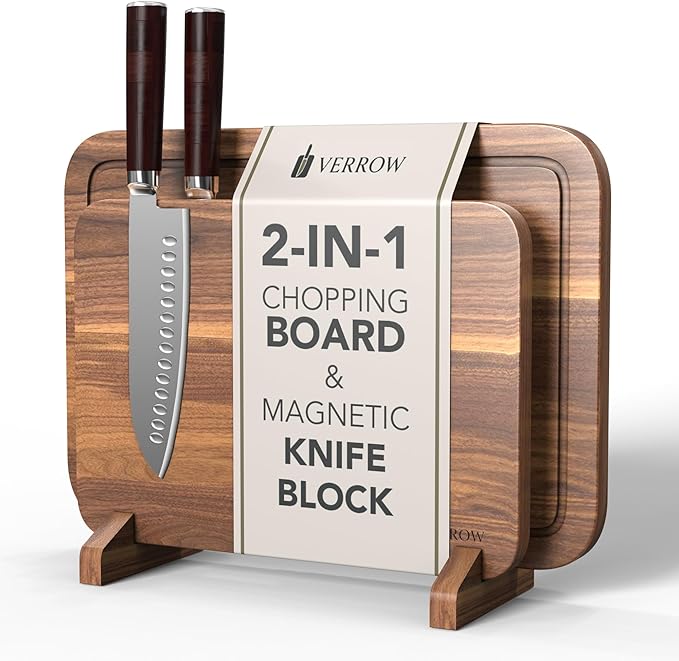 Magnetic Knife Block Countertop and Acacia Wood Chopping Board, Extra Large