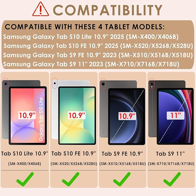 DETUOSI Case for Samsung Galaxy Tab S10 Lite / S10 FE / S9 FE 10.9-Inch with S Pen Holder + Shoulder Strap3-Layer Hybrid Heavy Duty Full-Body Shockproof4-Angle Viewing Protective Cover