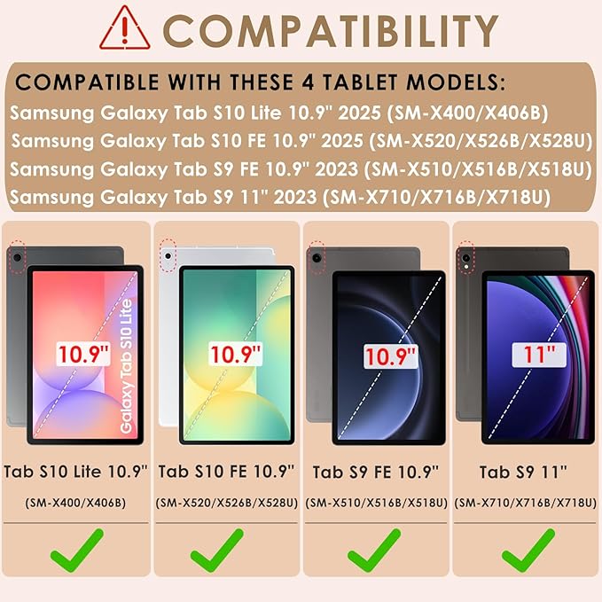 DETUOSI Case for Samsung Galaxy Tab S10 Lite / S10 FE / S9 FE 10.9-Inch with S Pen Holder + Shoulder Strap3-Layer Hybrid Heavy Duty Full-Body Shockproof4-Angle Viewing Protective Cover