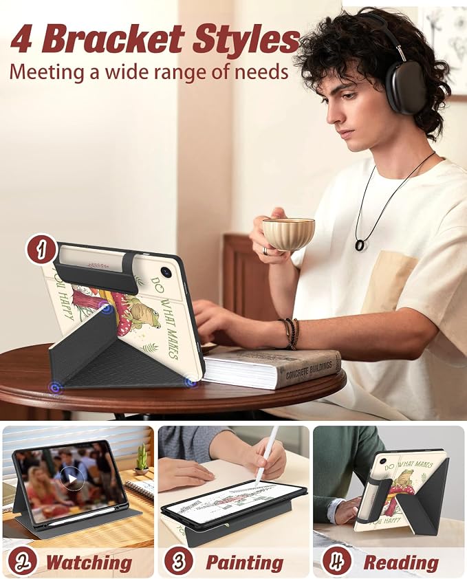 for Samsung Galaxy Tab A9 Plus Case with Pen Holder - for Girls Women Boys Cute Cartoon Cool Anime Kawaii Fun Protector Stand Folio Moon Cat