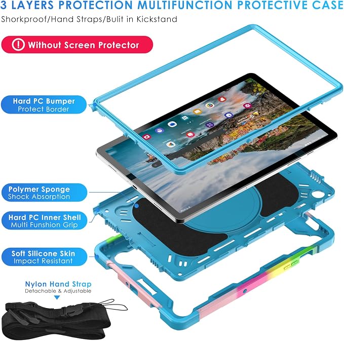 DETUOSI Galaxy Tab A9 Plus Case - Shockproof with 360 Stand &amp Strap Heavy Duty for SM-X210/X216/X218 Black