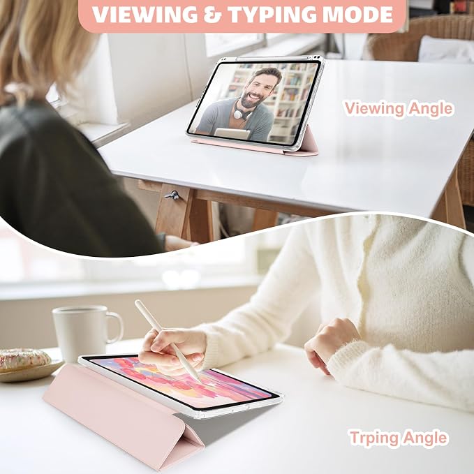 Case for iPad 9/8/7 Gen Case(2021/2020/2019)- Shockproof Cover with Built-in Pencil Holder- Smart Auto Sleep/Wake - Perfect for Students at Home/School-Pink