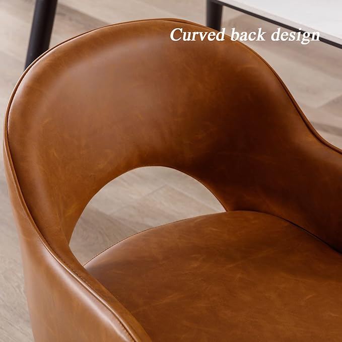 DUOMAY Swivel Dining Armchair Set of 2 PU Leather Upholstered Modern Accent Guest Chair for Home Office & Dining Room, Brown