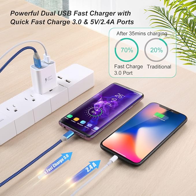 Dual USB Wall Charger Costyle 3 Pack 30W 2 Ports Adaptive Fast Charging Block Quick Fast Charger 3.0 &amp 5V 2.4A Wall Plug Compatible iPhone 13 12 11 XS MaxGalaxy A16 S10 S9Note 9 10Pixel (Black