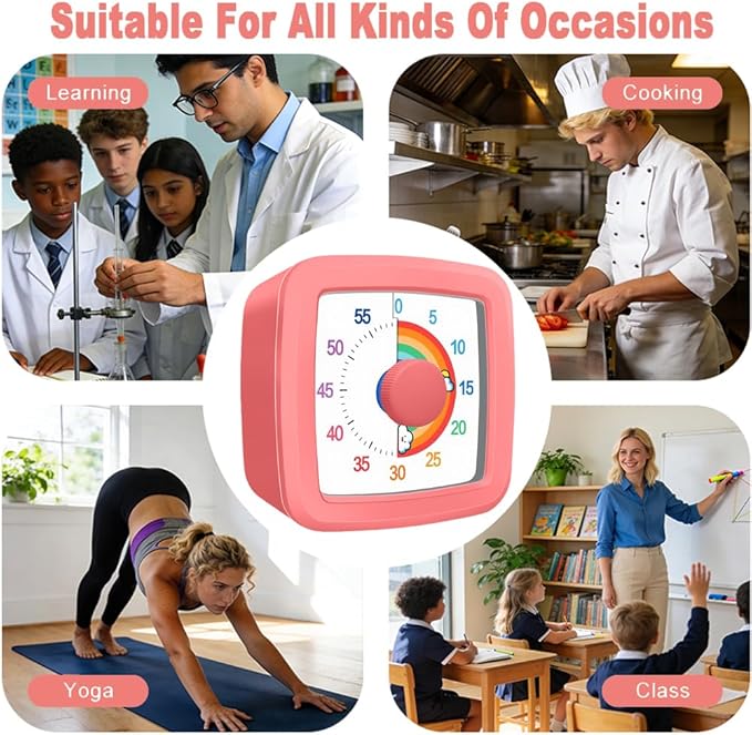 MEPHILIMIA Visual Timer for Children, 60 Minute Countdown for Classroom, Office, Kitchen, Desk, Kids Time Mana Gement Tools with Quiet Operation, Pomodoro Timer Rainbow Pattern