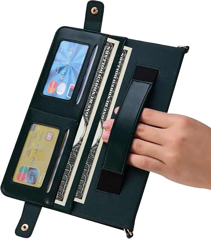 Handbag Case for Samsung Galaxy Tab S10 FE/S9 FE 10.9/S9/S8/S7 11 Techcircle Folio Stand Crossbody Wallet Protective Cover with S Pen Holder &amp Card Slots Hand Strap &amp Shoulder Strap Black
