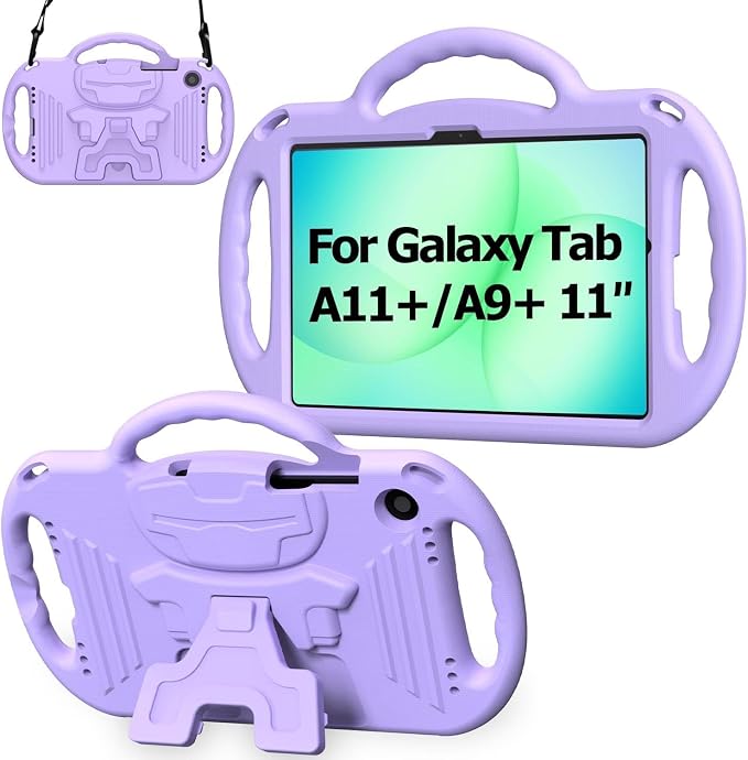 Kids Case for Samsung Galaxy Tab A11+ Plus/A9+ Plus 11 Inch Case with Strap Shockproof Lightweight Handle Stand 2025/2023 Model with Lanyard Black
