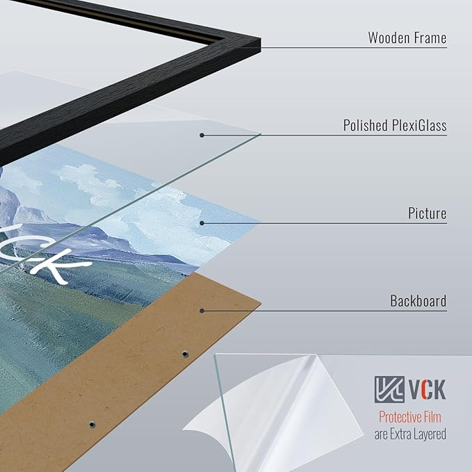 VCK 14x22 Picture Frame, Exclusive Black Woodgrain Poster Frame with Polished Plexiglass, Wall Hanging