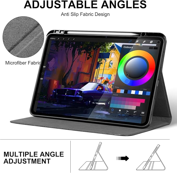 Leather Case for iPad Pro 13 Inch M5/M4 2025/2024Silver Black | Genuine Leather Cover with Pencil HolderProtective Smart Folio Auto Sleep/WakeShockproofAdjustable Stand