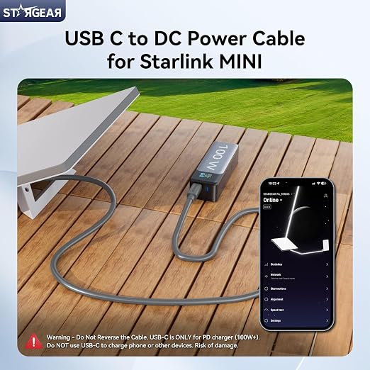 Starlink Mini Cable 16.4FT 18AWG 140W Starlink USB C to DC Power Cable with Smart Protocol Chip Waterproof DesignMini Accessories Compatible with 100W+ PD Source 28V PPS 20V PD Protocols