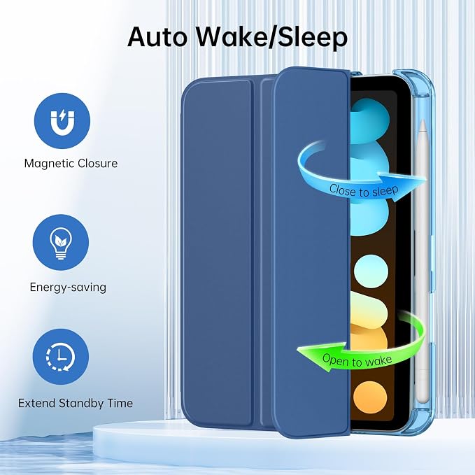 MoKo for iPad mini A17 Pro Case 8.3 Inch 2024 iPad mini 7th/6th Case 2021 | For iPad Mini Case with Pencil Holder Light Trifold Smart Protective Cover with Hard PC Translucent Back Shell Agave Gree
