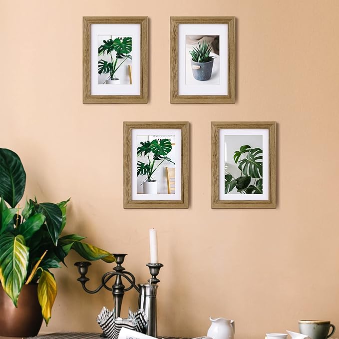 Egofine 5x7 Picture Frame Made of Solid with Plexiglass, Display Pictures 3.5x5/4x6 with Mat or 5x7 Without Mat for Tabletop and Wall Mounting, Carbonized Brown