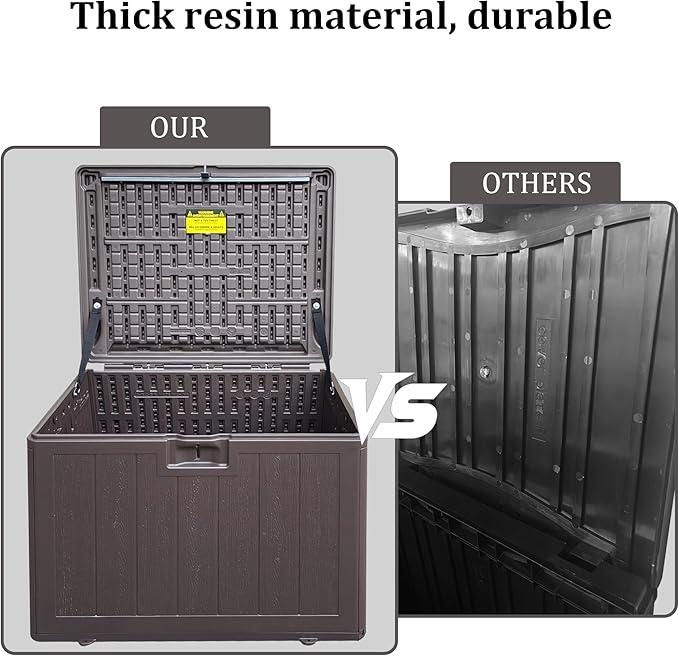33 Gallon Pro Outdoor Storage Box Waterproof Lockable Resin Deck Box Large, Patio Storage Bin for Pool Accessories Cushion Furniture, Garden Tools, UV-Resistant Outside Delivery Brown