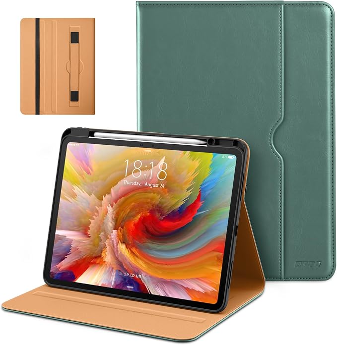 DTTO for iPad Pro 13 Inch Case (M5) 2025 / (M4) 2024 Brown | Premium Leather Business Cover with Pencil Holder Hand Strap &amp Pocket Corner Protection Auto Sleep/Wake Multiple Angles
