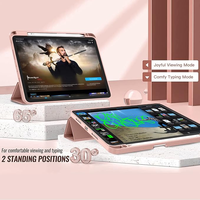 New iPad Pro 11 Inch Case 2022(4th Gen)/2021(3rd Gen)/2020(2nd Gen) with Pencil HolderSmart iPad Case [Support Touch ID and Auto Wake/Sleep] with Auto 2nd Gen Pencil Charging (Deep Pink)