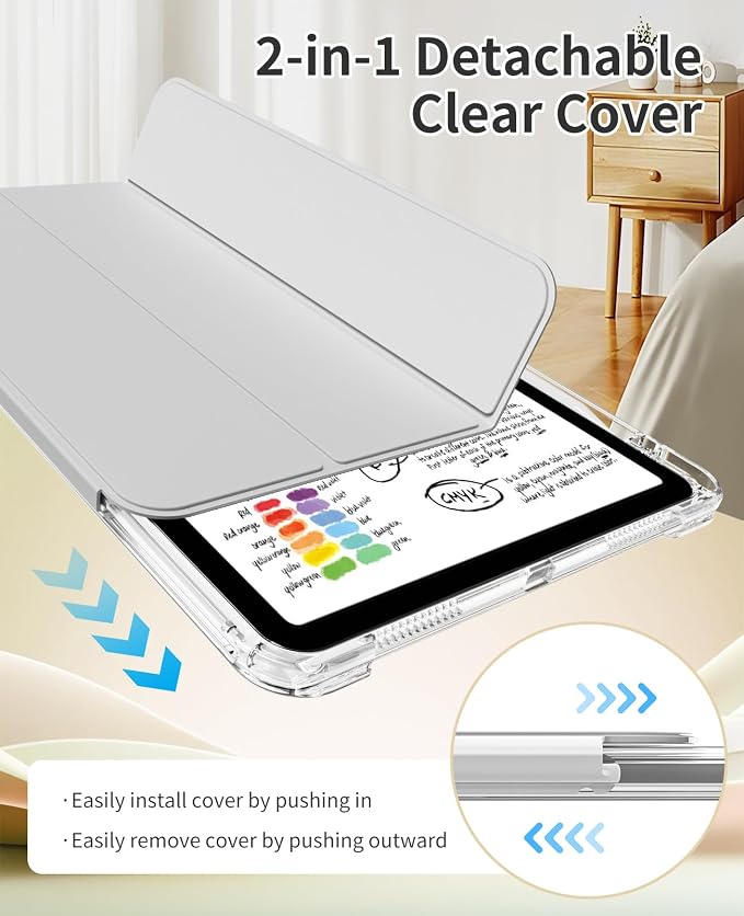 Case for iPad Air 11 M4/M3/M2 &amp iPad Air 5th/4th Gen 10.9-Black | For iPad Air 11 2026/2025/2024 &amp Air 10.9 2022/2020 2-in-1 Removable Transparent Back with Pencil Holder Auto Sleep/Wake