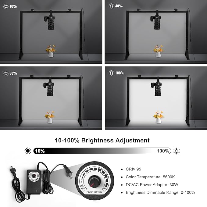 Overhead Camera Mount with Light LED 5600K Continuous -Top-Down Shooting Desk Mount Stand for Flat Lay Photography, Live Streaming - Universal Fit for DSLR, Mirrorless Cameras & Smartphones