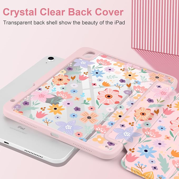Case for iPad (A16) 11th Generation 11 inch 2025 /iPad 10th Gen 10.9 2022 - Aesthetic Cute Preppy Design Trifold Cover with Soft TPU Bumper Clear Back Auto Sleep/Wake Waves