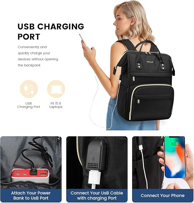 LOVEVOOK Laptop Backpack for Women with Giant Tumbler Holder Pocket, 15.6 Inch Work Daypack for Teacher Nurse, Computer College Bookbag Purse, Waterproof Travel Back Pack with USB Charging Port