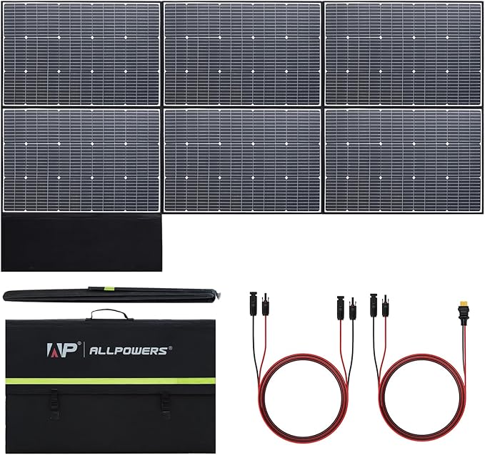 ALLPOWERS SP039 600W Foldable Solar Panel, 24% Efficient IP66 Waterproof for RV Camping Home & 12V Systems, Compact Portable Design（SP039-600W