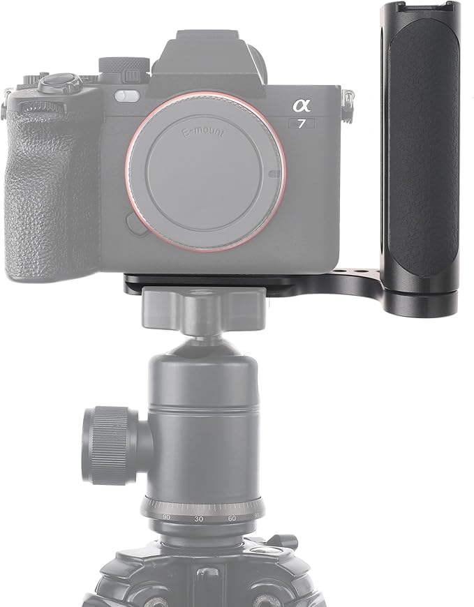 FocusFoto 2nd Gen L-Shaped Bracket Holder Stabilizer with Side Handle Grip Universal for DSLR Mirrorless Camera, with 1/4" Cold Shoe Mount for Mic Flash LED Light, Quick Release Plate for Arca Tripod