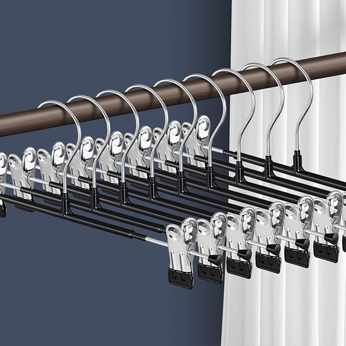 Pants Hangers with Clips 60 Pack Adjustable Skirt Hangers for Women Non-Slip Trousers Hanger for Jeans Clothes Hangers for Pants Heavy Duty Space Saving Shorts Hangers,Black,14Inch