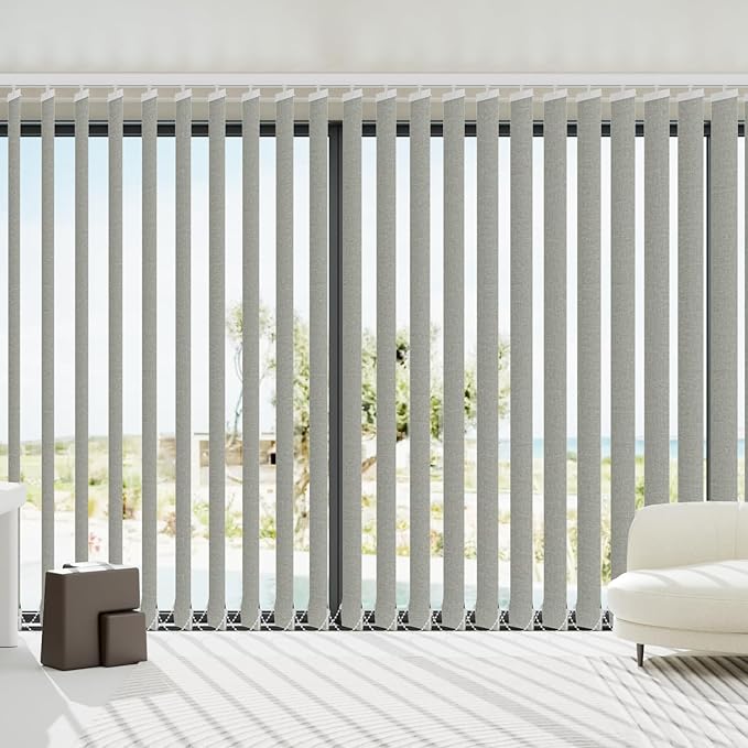 Blindify Motorized Vertical Blinds Compatible with Alexa Google Home, Blackout Sliding Door Shades Smart Vertical Blinds Remote Control Customize, 3-Layer Grey