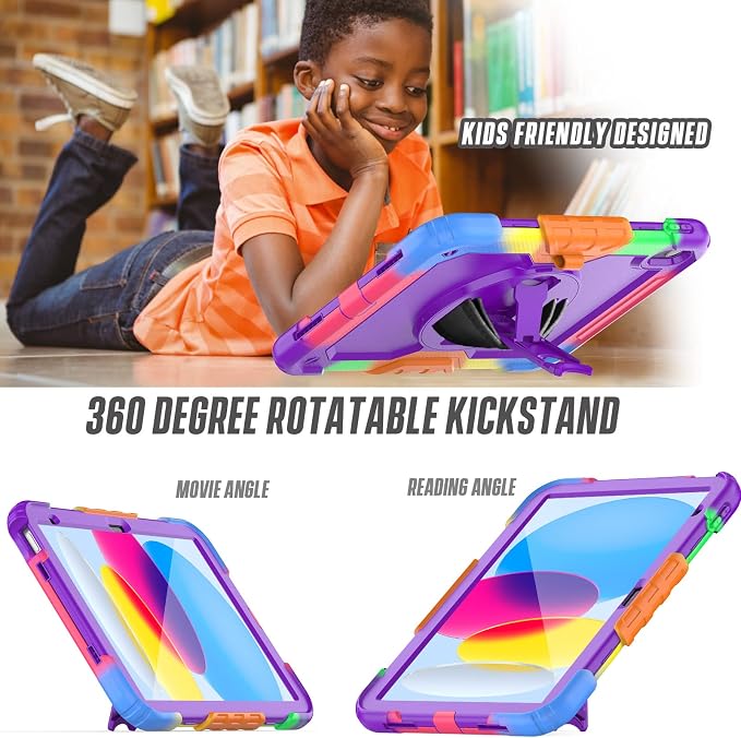 Case Compatible with iPad (A16) 11th 2025/10th Gen 2022 | Built-in Screen Protector Pen Holder Heavy Duty Shockproof Rugged Protective Case W/Handle Shoulder Strap