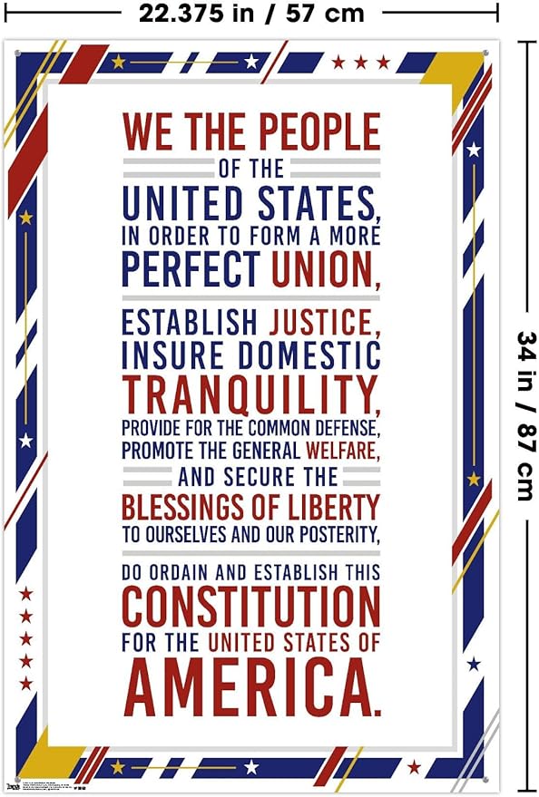 Trends International The United States Of America - Constitution Preamble Wall Poster, 22.37" x 34.00", Poster & Push Pin Bundle