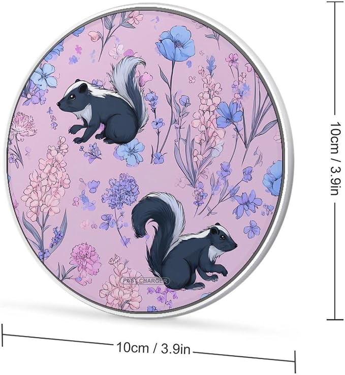 Skunks in Botanical Flowers Wireless Charger Portable Charging Pad | LightweightAll Smartphone