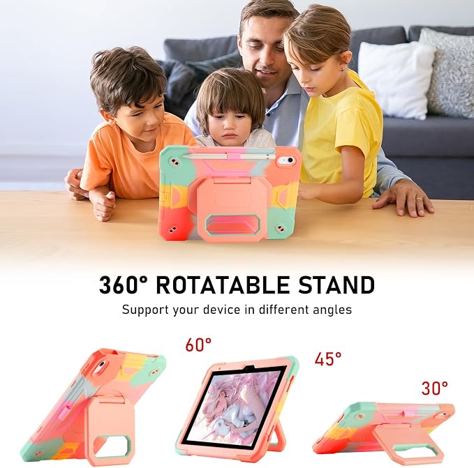 for iPad (A16) 11th Generation Case 11 Inch 2025/ iPad 10th Generation Case 10.9 Inch 2022 with 360 Rotating Grip Magic StandPencil Slot/Key Chain/Carrying Shoulder Strap Cover for iPad 10th Gen