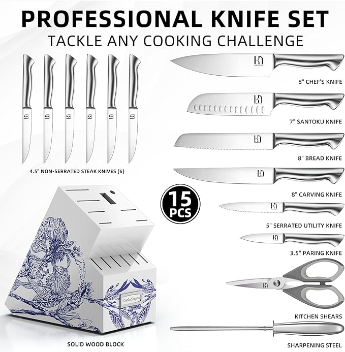 KnifeSaga Japanese Kitchen Knife Block Set, High Carbon Stainless Steel