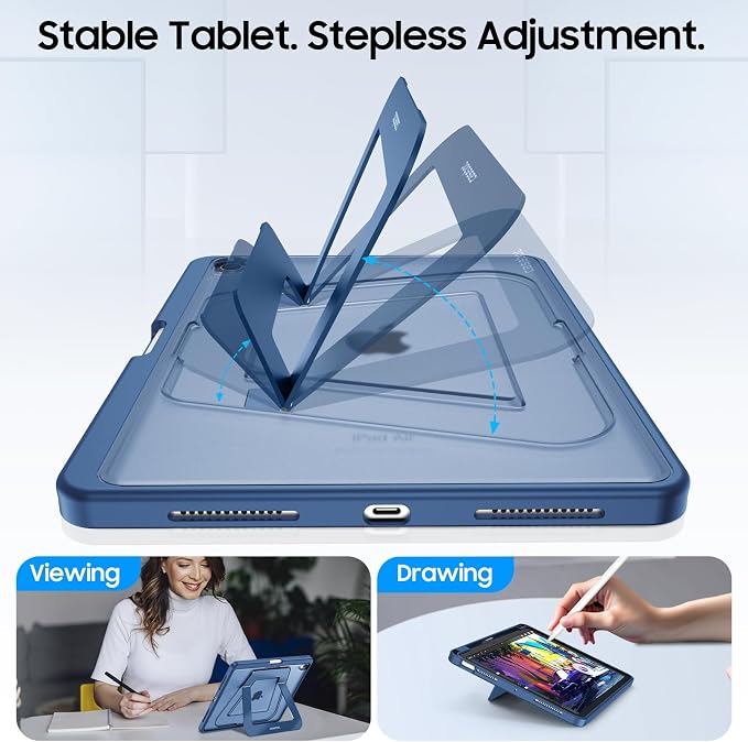 Fintie Shockproof Case for iPad Air 11-inch &amp iPad Air 5th/4th Gen 10.9 in | Slim Frosted Hard Back Cover Multi-Angle Viewing Built-in Kickstand &amp Pencil Holder Anti-Scratch Black