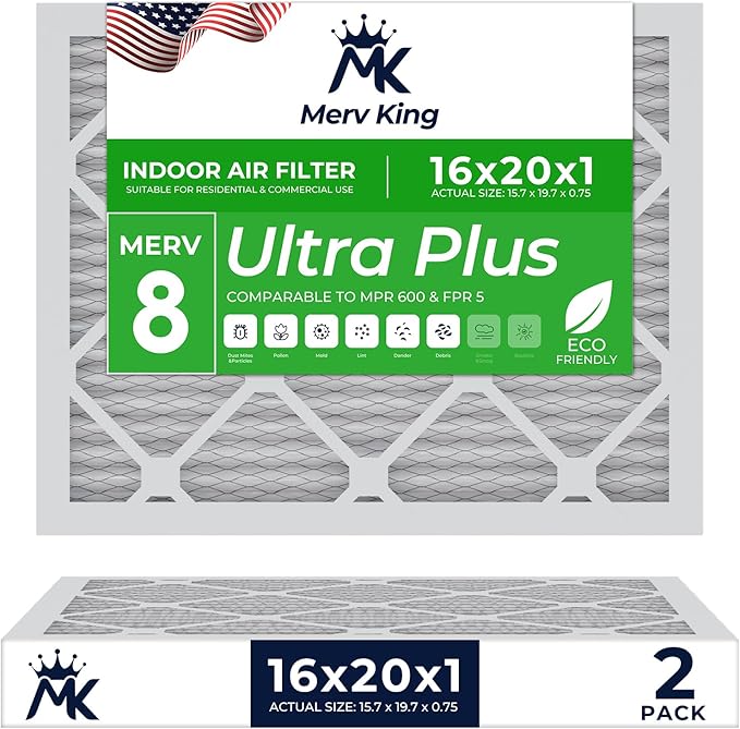 MervKing 16x20x1 Air Filter Actual Size: 15.7" x 19.7" x 0.75" MERV 8 MPR