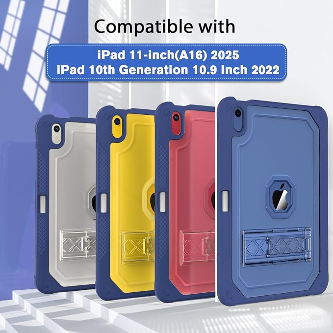 ZoneFoker Case for iPad 11-inch (A16) 2025 / iPad 10th Gen 10.9 inch 2022 Heavy Duty Shockproof Rugged Protective with Pencil Holder 11th / 10th Translucent Cover with Kickstand