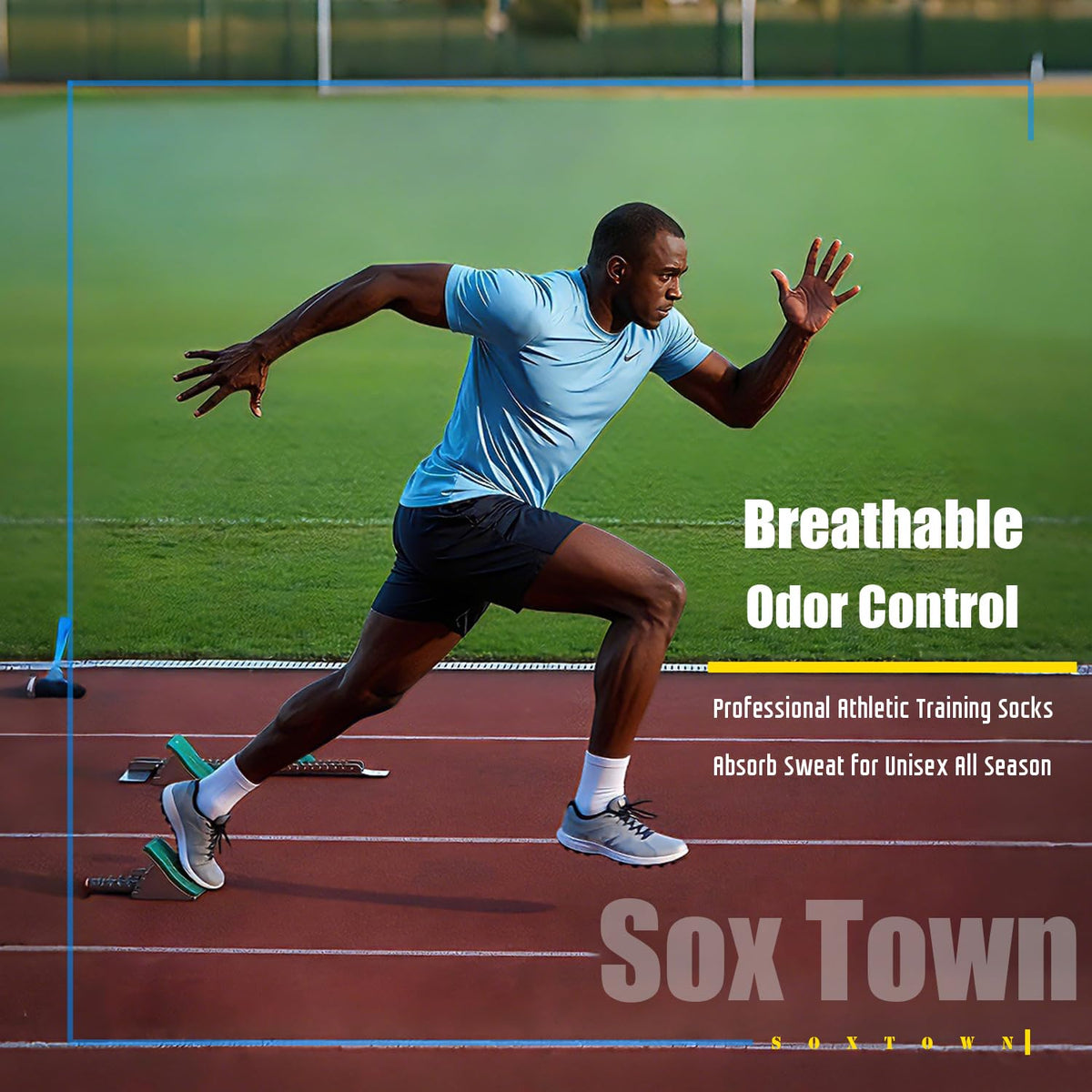 SOX TOWN Unisex Cushioned Crew Training Athletic Socks Men & Women with Combed Cotton Moisture Wicking Breathable Performance(Black M)