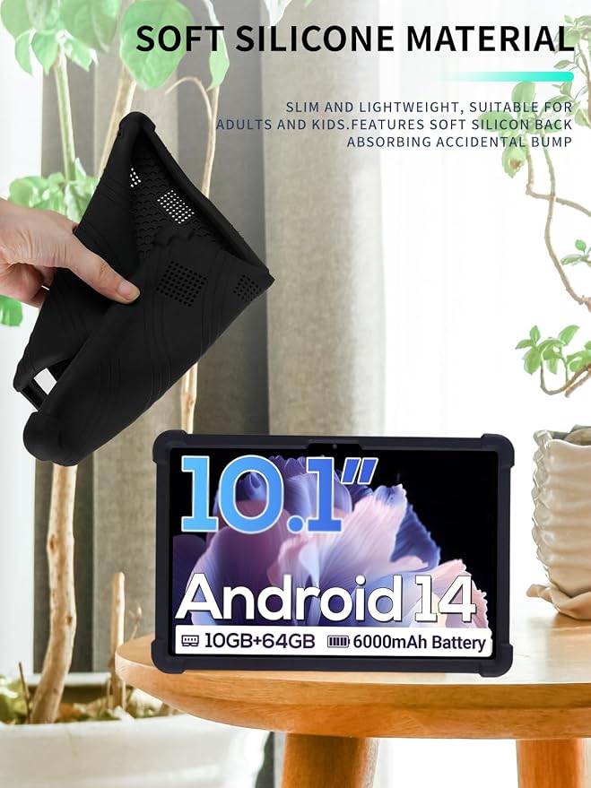 Case for DigiLand-S10 10.1 Android 14 Tablets，WUNIAK Shock Proof Lightweight Stand Rubber Shell Protective CoverKids Friendly Soft Silicone Adjustable Stand CoverBlack