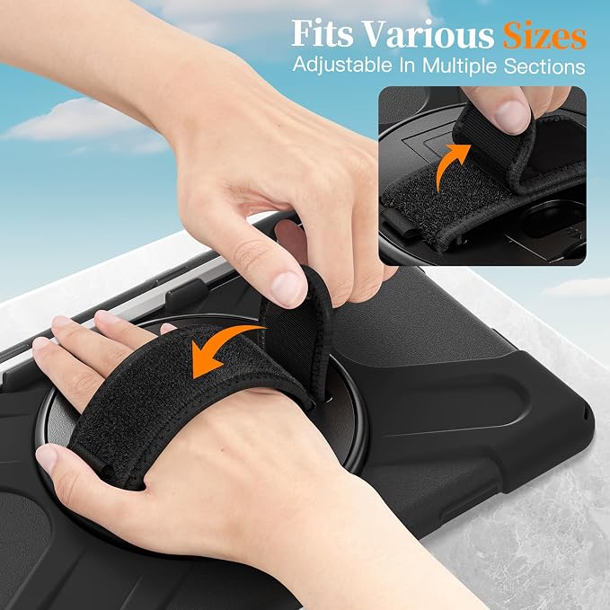 Case for Galaxy Tab S10 FE+ 13.1 2025 with Screen Protector+360 Rotating Hand Strap&ampStand+Shoulder Strap (Black)